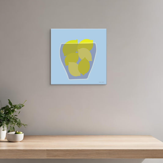 Bowl of Lemons on Blue Canvas Canvas Wall Art by Hadden and Hadden