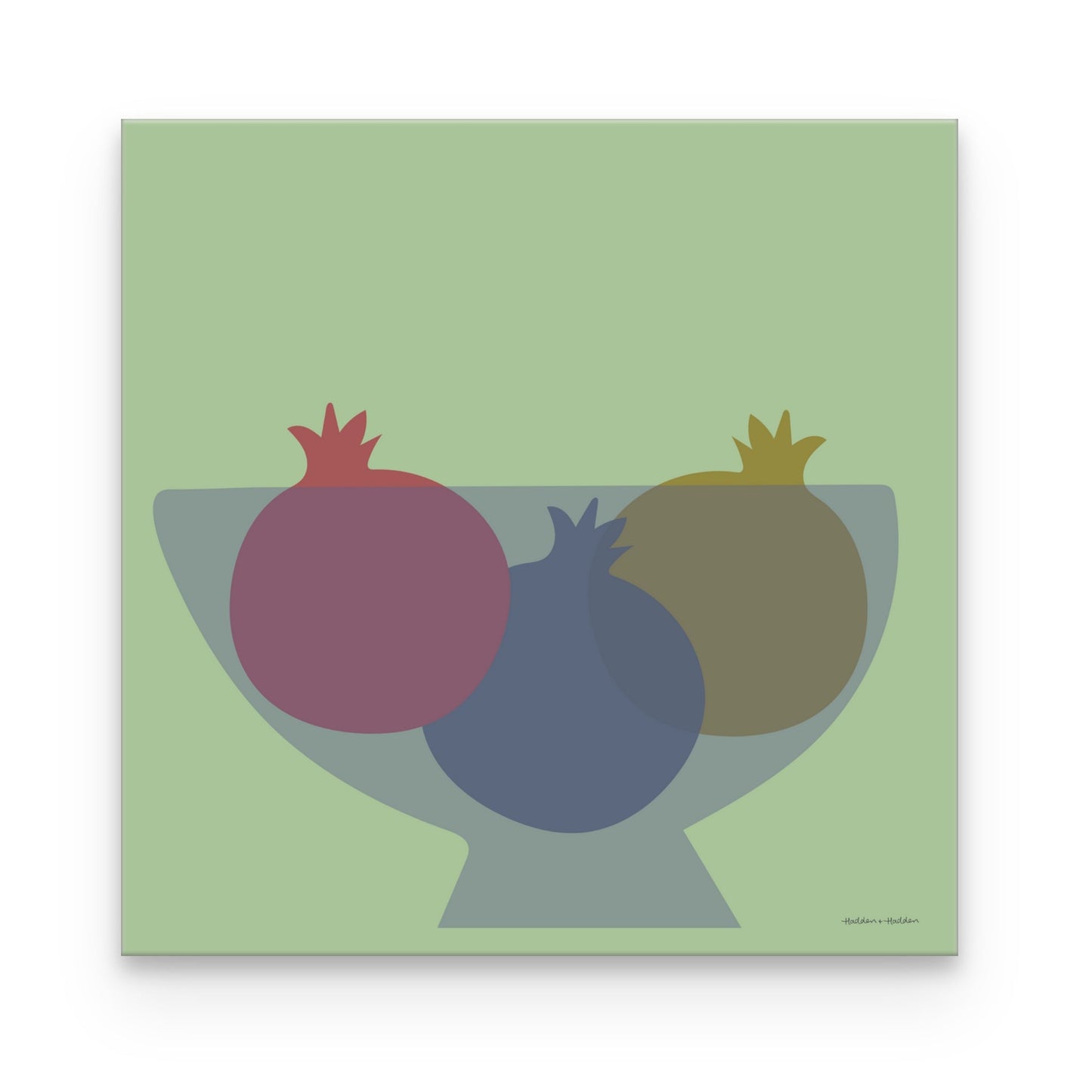 Bowl of Orange Pomegranates in Green Canvas Wall Art by Hadden and Hadden