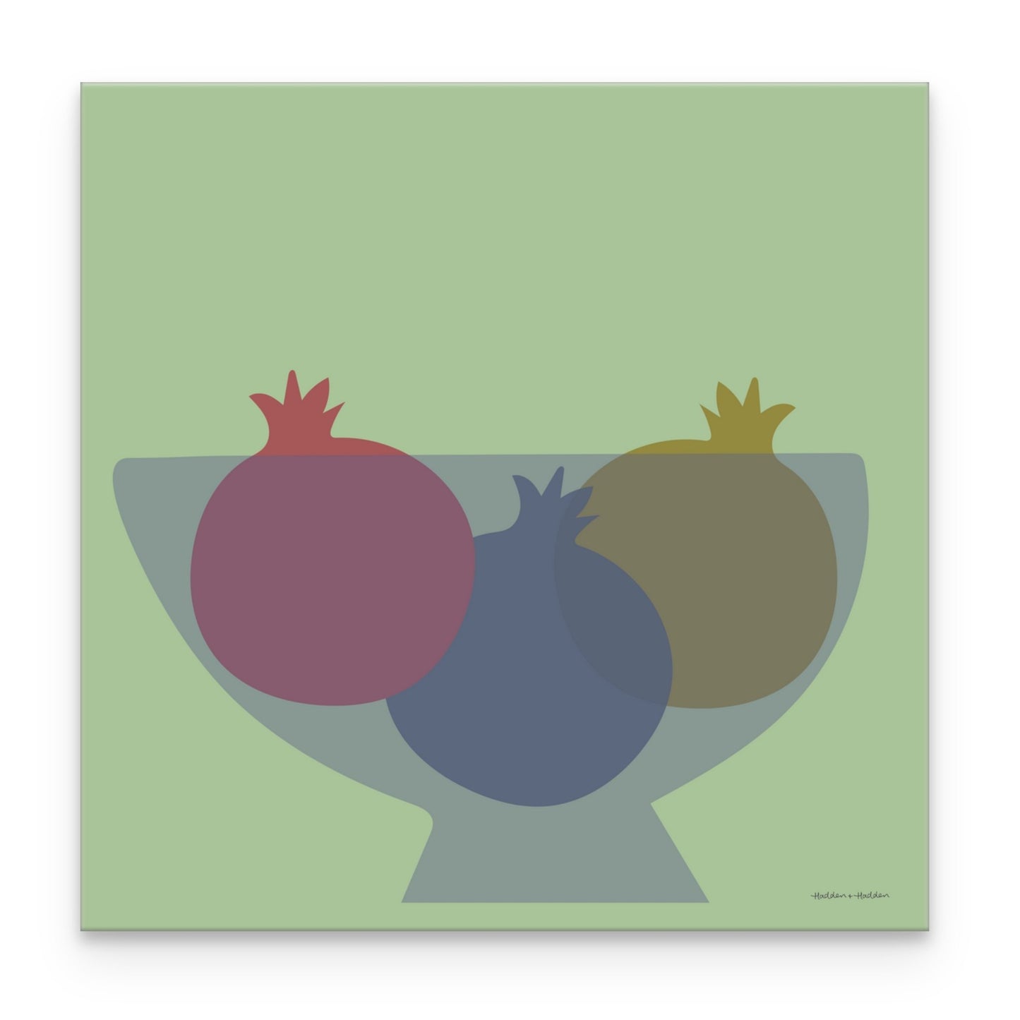 Bowl of Orange Pomegranates in Green Canvas Wall Art by Hadden and Hadden