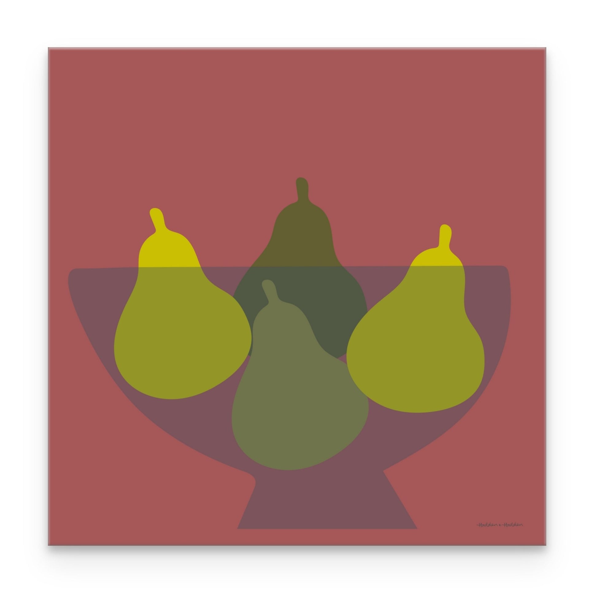 Bowl of Pears in Red Canvas Wall Art by Hadden and Hadden