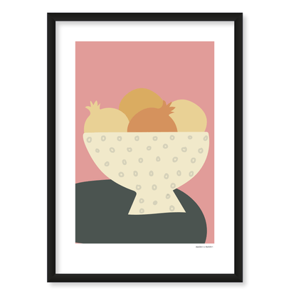 Bowl of Pomegranates in Pink and Grey Framed Print by Hadden and Hadden