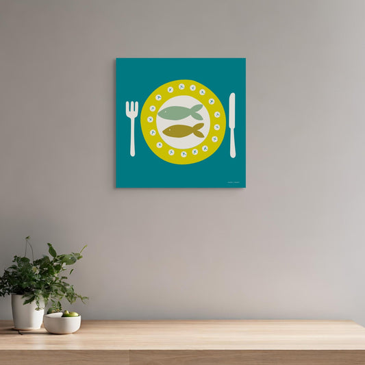 Teal Fish on a Plate Canvas Canvas Wall Art by Hadden and Hadden
