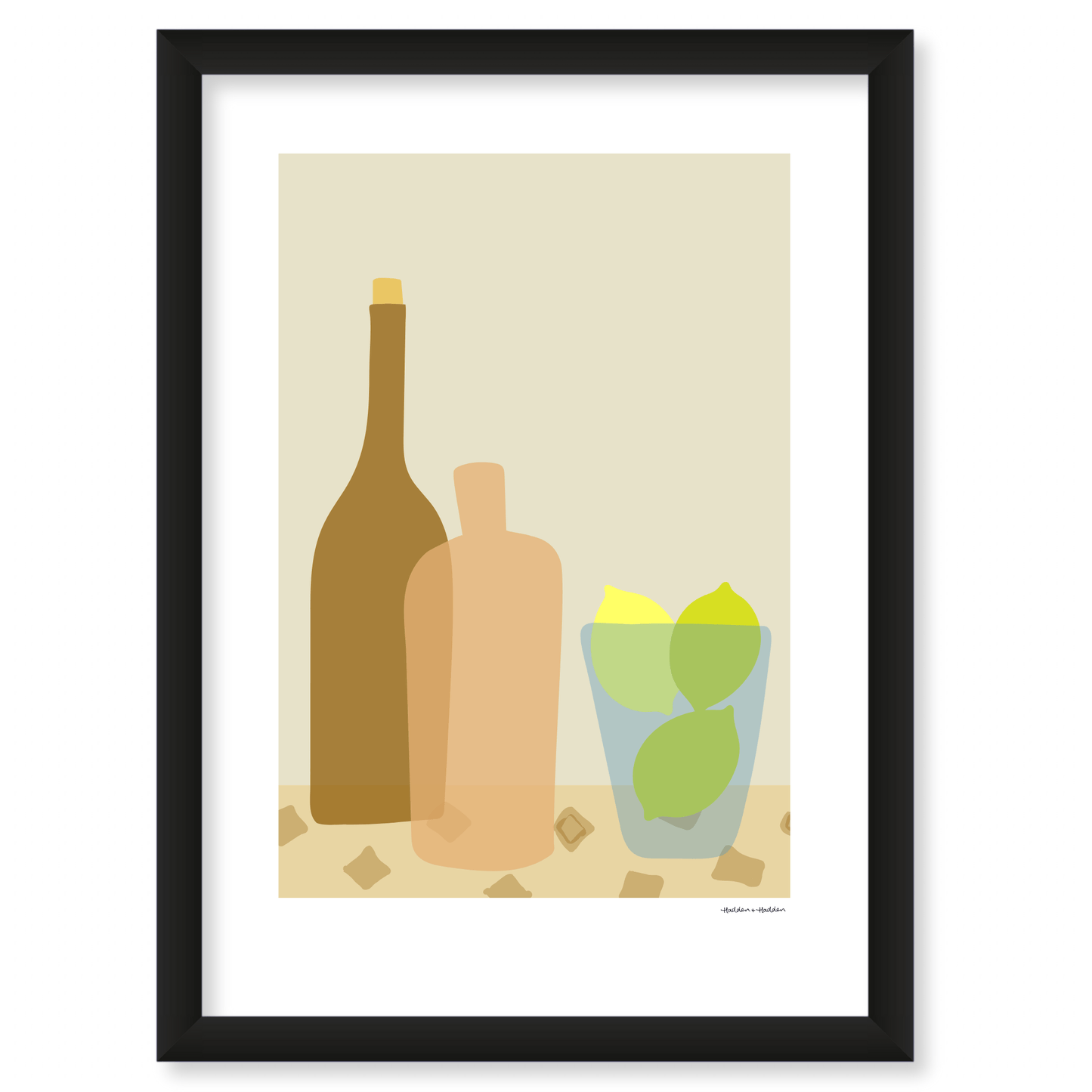 Wine Bottles and Lemons Still Life Framed Print by Hadden and Hadden